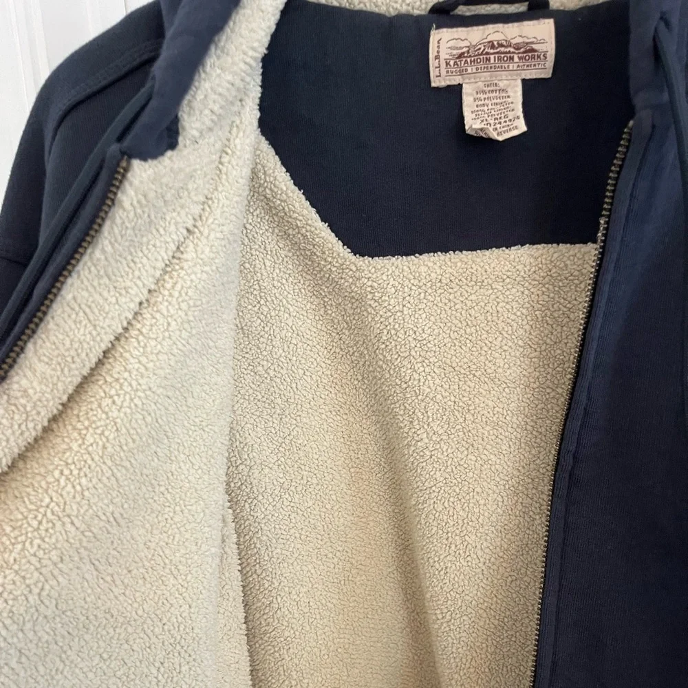 LL Bean × Katahdin Iron Works Sherpa-Lined Full Zip Hoodie Navy Sz XL‎ - Picture 3 of 7